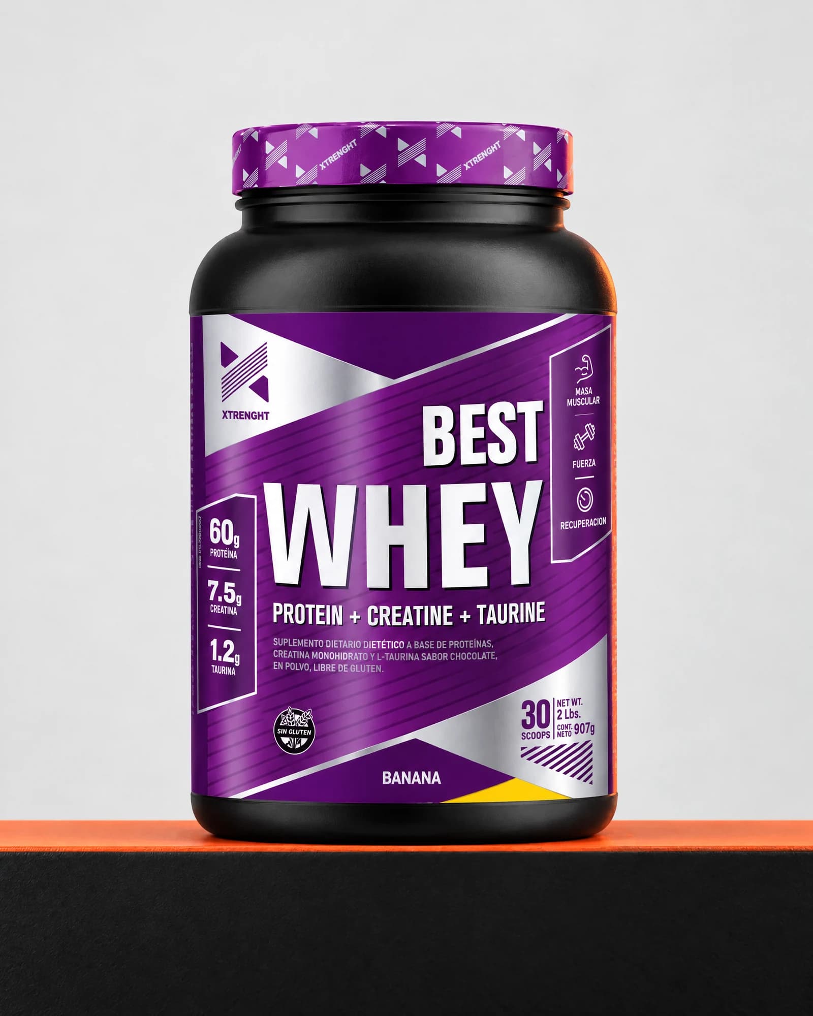 Xtrenght Best Whey Protein + Creatine + Taurine 907 g, sabor banana
